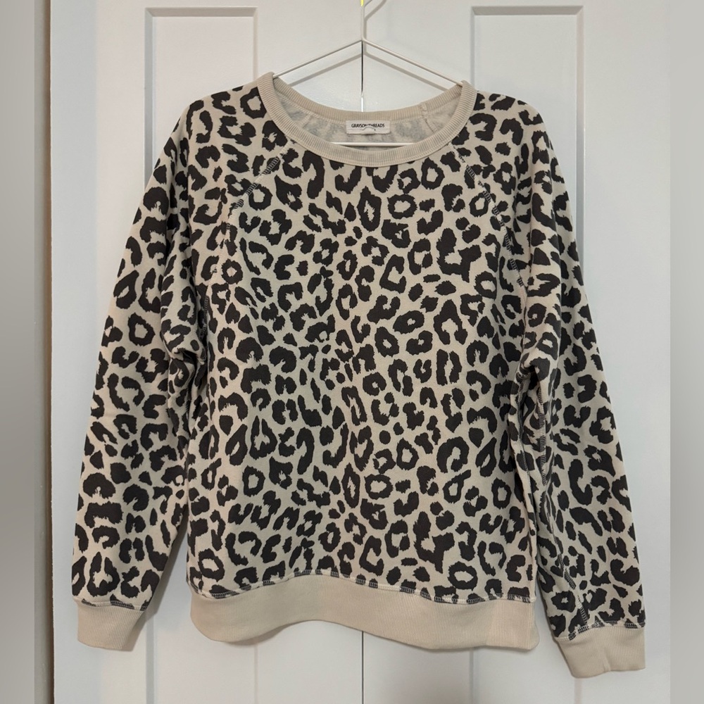 Grayson Threads Black and Cream Leopard Print Crew Neck Sweater